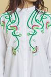 Aiman_Ivory Cotton Embroidered Thread Band Collar Venus Flytrap Shirt  _at_Aza_Fashions