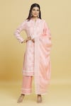 Buy_Aiman_Pink Cotton Silk Embroidered Thread Mandarin Geometric Kurta Pant Set _at_Aza_Fashions