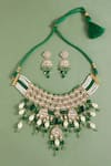 Shop_joules by radhika_Gold Plated Polki Jade And Pearl Drops Necklace Set_at_Aza_Fashions