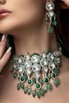 joules by radhika_Green Polki Jade Tumbles And Embellished Necklace Set _Online_at_Aza_Fashions