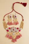Shop_joules by radhika_Red Polki Tourmaline And Embellished Necklace Set_at_Aza_Fashions