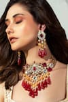 joules by radhika_Red Polki Tourmaline And Embellished Necklace Set_Online_at_Aza_Fashions