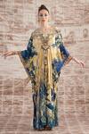Buy_Rajdeep Ranawat_Yellow Silk Digital Printed Florette V Neck Imama Kaftan _Online_at_Aza_Fashions