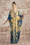 Shop_Rajdeep Ranawat_Yellow Silk Digital Printed Florette V Neck Imama Kaftan _Online_at_Aza_Fashions