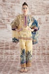 Buy_Rajdeep Ranawat_Yellow Silk Digital Printed Floral Band Vagator Chanel Tunic And Flared Pant Set _at_Aza_Fashions