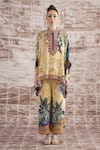 Buy_Rajdeep Ranawat_Yellow Silk Digital Printed Floral Band Vagator Chanel Tunic And Flared Pant Set _Online_at_Aza_Fashions