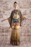 Shop_Rajdeep Ranawat_Yellow Silk Digital Printed Botanical Vagator Ramona Poncho And Sharara Set _Online_at_Aza_Fashions
