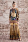 Rajdeep Ranawat_Yellow Silk Digital Printed Botanical Vagator Ramona Poncho And Sharara Set _Online_at_Aza_Fashions