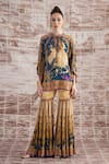 Buy_Rajdeep Ranawat_Yellow Silk Digital Printed Botanical Vagator Ramona Poncho And Sharara Set _Online_at_Aza_Fashions
