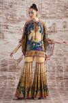 Buy_Rajdeep Ranawat_Yellow Silk Digital Printed Botanical Vagator Ramona Poncho And Sharara Set _at_Aza_Fashions