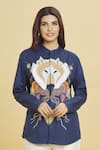 Buy_Aiman_Blue Cotton Embroidery Wolf Mandarin Collar Doodle Shirt _Online_at_Aza_Fashions