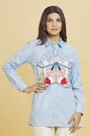 Buy_Aiman_Blue Cotton Embroidery Love Battery Collar Doodle Shirt  _at_Aza_Fashions