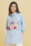 Buy_Aiman_Blue Cotton Embroidery Love Battery Collar Doodle Shirt  _Online_at_Aza_Fashions