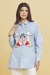 Shop_Aiman_Blue Cotton Embroidery Love Battery Collar Doodle Shirt  _Online_at_Aza_Fashions