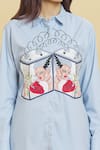 Aiman_Blue Cotton Embroidery Love Battery Collar Doodle Shirt  _at_Aza_Fashions