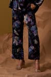 Shop_Enness Studio_Black Satin Georgette Print Floral Front Knotted Horizon Bloom Top With Pant _Online_at_Aza_Fashions