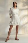 Buy_Enness Studio_White Triple Georgette Solid Shirt Collar Aubrey Dress _at_Aza_Fashions