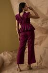 Shop_Enness Studio_Magenta Waffle Crepe Odette Peplum Top With Pant _at_Aza_Fashions