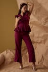 Enness Studio_Magenta Waffle Crepe Odette Peplum Top With Pant _Online_at_Aza_Fashions