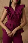 Shop_Enness Studio_Magenta Waffle Crepe Odette Peplum Top With Pant _Online_at_Aza_Fashions