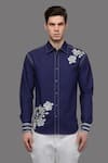 Buy_A!A By Abrar Ali_Blue Fine Poplin Printed Floral Placed Shirt _Online_at_Aza_Fashions