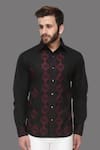 Buy_A!A By Abrar Ali_Black Fine Poplin Embroidered Jaal Pattern Shirt _Online_at_Aza_Fashions