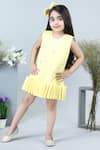 The Little Celebs_Yellow Neoprene, Crepe Pearls 3d Ruffle Hem Dress _Online_at_Aza_Fashions