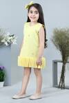 Buy_The Little Celebs_Yellow Neoprene, Crepe Pearls 3d Ruffle Hem Dress _Online_at_Aza_Fashions