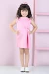 Buy_The little celebs_Pink Neoprene Embellished Pearl Yoke Dress _at_Aza_Fashions