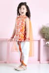 The little celebs_Orange Silk Embroidered Floral Kurta Dhoti Pant Set _at_Aza_Fashions