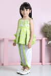 Shop_The little celebs_Green Silk Embroidered Floral Peplum Kurta With Dhoti Pant Set _Online_at_Aza_Fashions