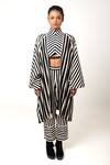Buy_KA-Sha_Black Cotton Open Neck Aloma Stripe Pattern Jacket _at_Aza_Fashions