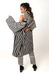 Shop_KA-Sha_Black Cotton Open Neck Aloma Stripe Pattern Jacket _at_Aza_Fashions