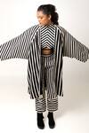 KA-Sha_Black Cotton Open Neck Aloma Stripe Pattern Jacket _Online_at_Aza_Fashions