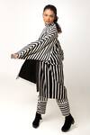 Buy_KA-Sha_Black Cotton Open Neck Aloma Stripe Pattern Jacket _Online_at_Aza_Fashions