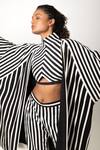 Shop_KA-Sha_Black Cotton Open Neck Aloma Stripe Pattern Jacket _Online_at_Aza_Fashions