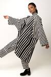 KA-Sha_Black Cotton Open Neck Aloma Stripe Pattern Jacket _at_Aza_Fashions
