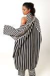 Buy_KA-Sha_Black Cotton Open Neck Aloma Stripe Pattern Jacket 
