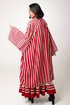 Shop_KA-Sha_Red Cotton Open Neck Aloma Vertical Stripe Pattern Jacket _at_Aza_Fashions
