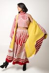 KA-Sha_Red Cotton Open Neck Aloma Vertical Stripe Pattern Jacket _Online_at_Aza_Fashions