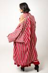 KA-Sha_Red Cotton Open Neck Aloma Vertical Stripe Pattern Jacket _at_Aza_Fashions