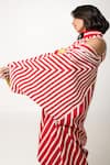 Buy_KA-Sha_Red Cotton Open Neck Aloma Vertical Stripe Pattern Jacket 