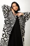 KA-Sha_Black Cotton Geometric Open Asha Pattern Jacket _at_Aza_Fashions