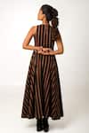Shop_KA-Sha_Brown Cotton Applique Round Neck Bela Stripe Pattern Dress _at_Aza_Fashions