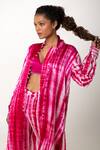 KA-Sha_Pink Silk Mandarin Collar Gulabo Tie Dye Shirt _Online_at_Aza_Fashions