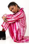 KA-Sha_Pink Silk Mandarin Collar Gulabo Tie Dye Shirt _at_Aza_Fashions