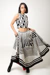Buy_Ka-Sha_Black Cotton Stripe Round Rapa Symmetric Motif Crop Top _at_Aza_Fashions
