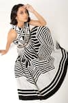 Ka-Sha_Black Cotton Stripe Round Rapa Symmetric Motif Crop Top _Online_at_Aza_Fashions