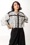 Buy KA-Sha Black Cotton Applique Round Neck Shrey Reversible Geometric Pattern Blouse at Aza Fashions Buy_KA-Sha_Black Cotton Applique Round Neck Shrey Reversible Geometric Pattern Blouse _at_Aza_Fashions