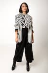 Buy_KA-Sha_Black Cotton Wasim Striped Long Sleeve Blazer _at_Aza_Fashions
